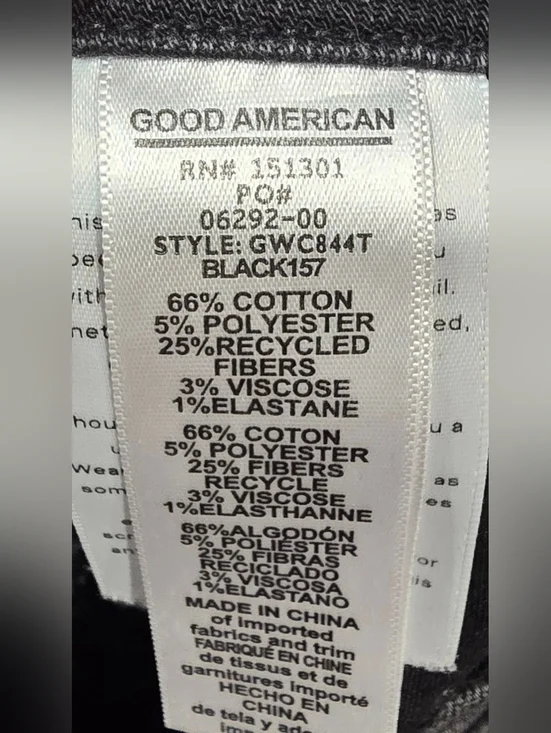 Good American Good Waist Black Cropped Distressed Skinny Jeans Size 4/27 - Picture 7 of 7